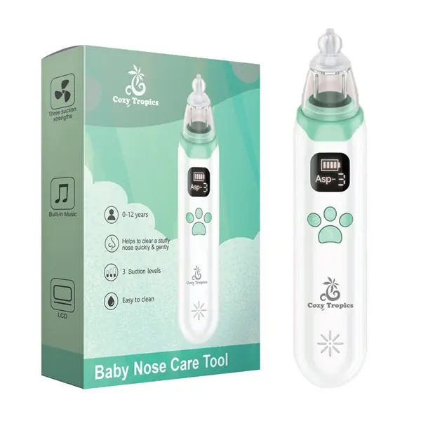 Cozy Tropics Electric Baby Nasal Aspirator, USB Rechargeable Nose Cleaner for Newborn & Toddler, 3 Adjustable Suction Levels, Soft Silicone Tips, Built-in Music & Light, Easy to Clean Baby Nose Sucker