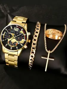 A luxurious and fashionable men's and women's quartz watch set with exquisite design and three accessories. Very suitable for weddings, gifts, company events, annual meetings, employee gifts, daily and formal occasions, birthday gifts