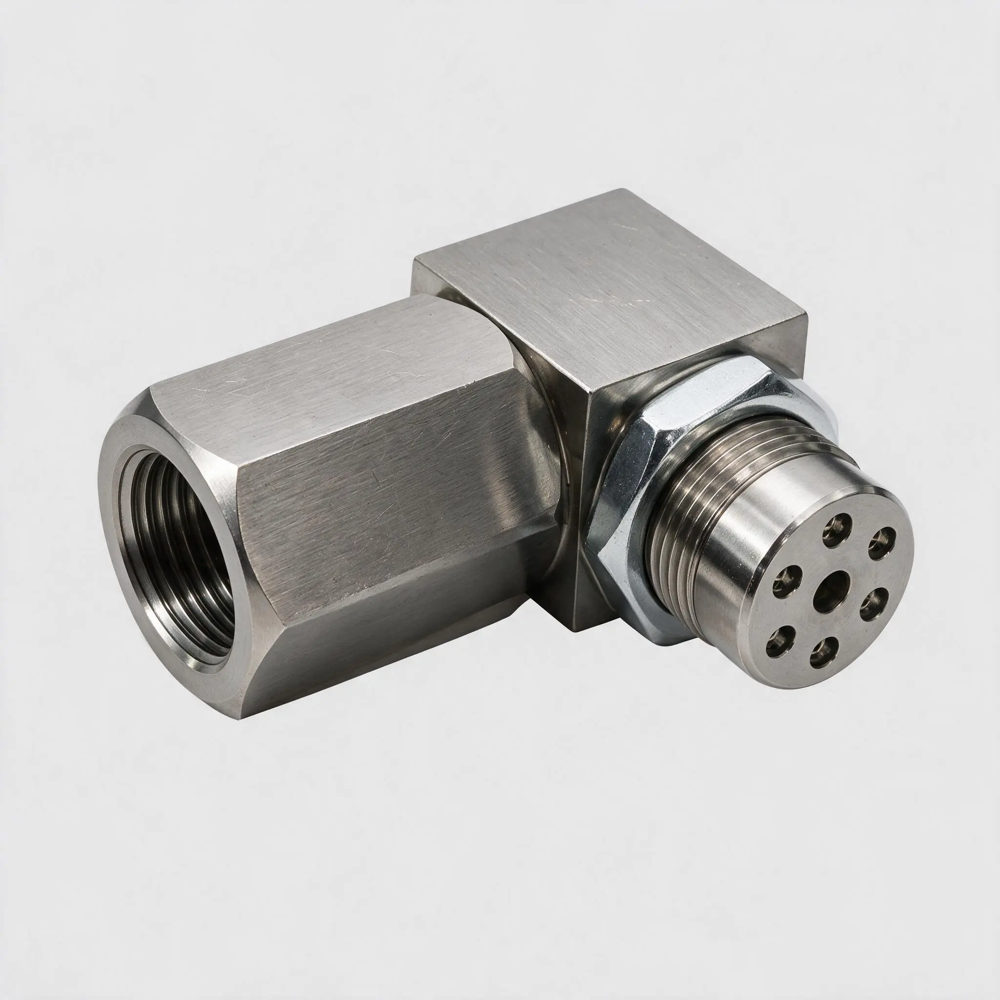 1PCS Stainless Steel 90° Elbow M18x1.5 Threaded Sensor Adapter with Lock Nut, Right-Angle Male-to-Female Multiport Fitting Connector for Automotive Maintenance, Fluid Systems Tight-Space Installation