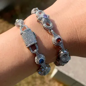 Iced Out Star Eye Moissanite Bracelet Necklace Prong Setting Moissanite Infinity Cuban Link Chain Women Men Hip Hop Fashion Jewelry