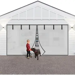 Garage Door Screen Blackout for 2  Garage-16x7FT   Grey Heavy Duty  Garage Screen, Hands Free,   Garage Screen Door