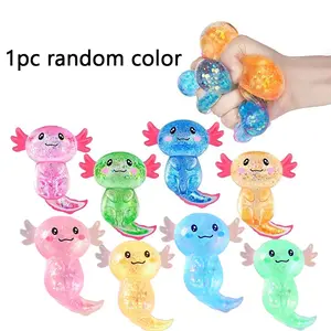 Axolotl Compression Ball, Cartoon Axolotl Stress Relief Toy, Slow-Return Stretchy Toy for Adults and Children, Fun Relaxation Gift, Glitter Stress Balls, Slow Rising Stress Ball