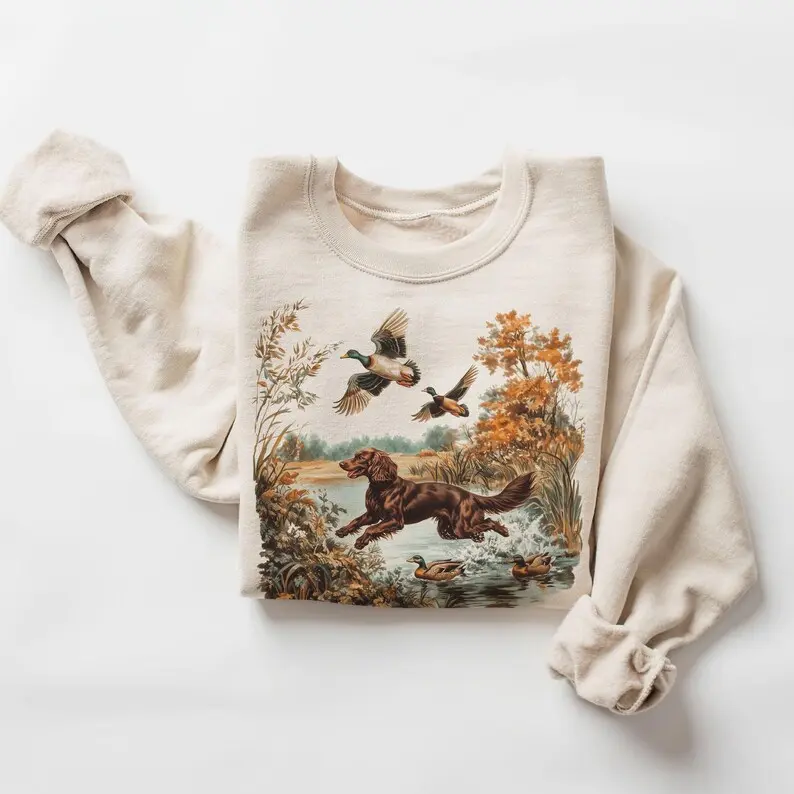 Vintage (Phuhi) Boykin Spaniel Retrieving Mallard Ducks Sweatshirt - 90s Vintage Cute Dog Breed Hunting Outfit - Boho Unisex Adult and Youth T-shirt