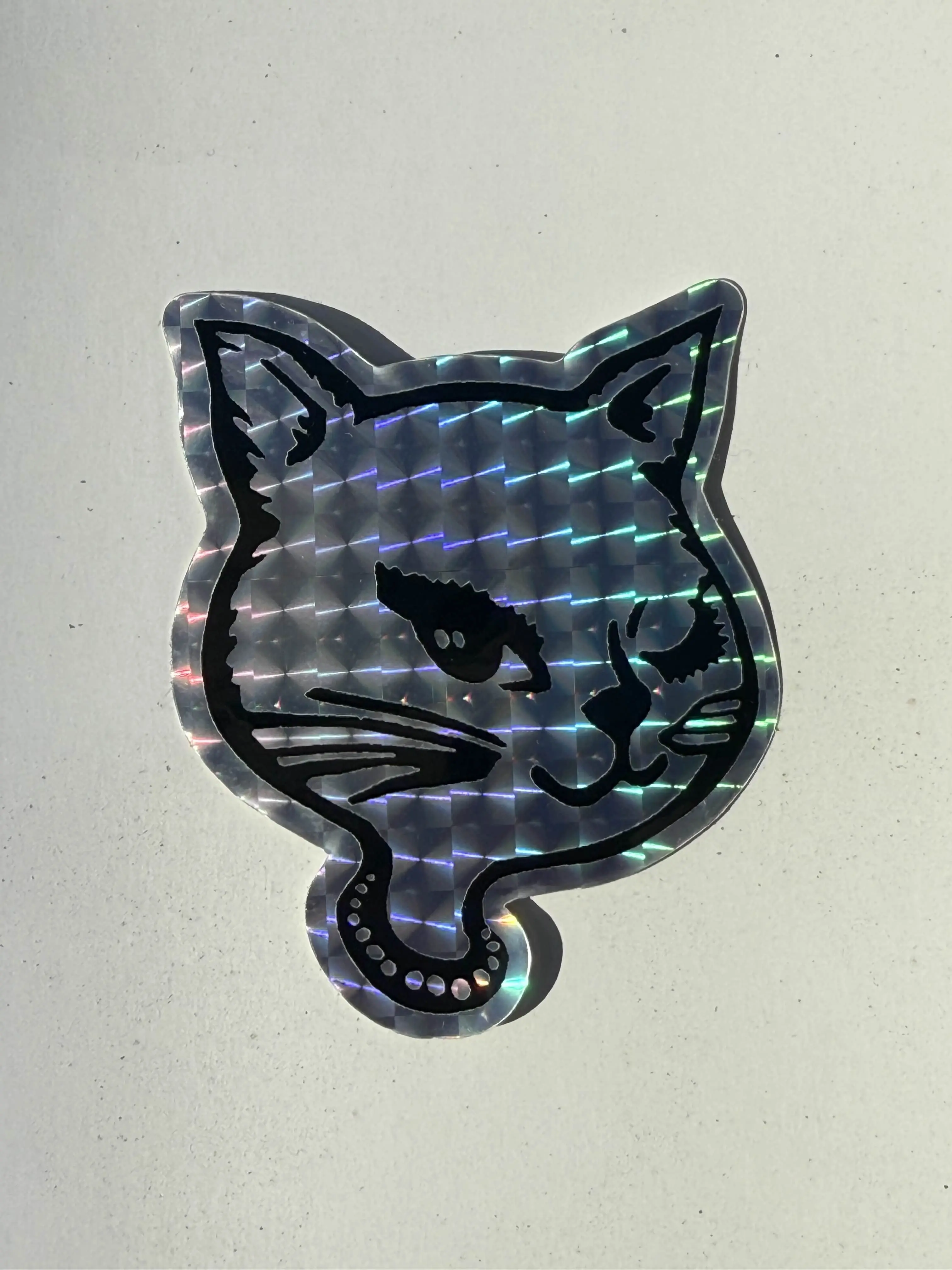 Retro Vintage 90s Winking Cat Holographic Vinyl Sticker (multipack)