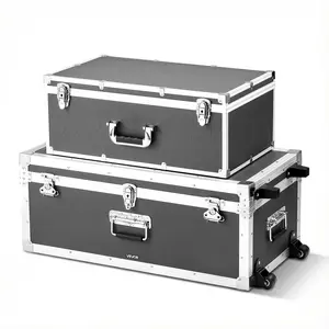 【Spotlight Day】VEVOR Metal Storage Trunk Set of 2 - Durable Storage Organiser, Wooden Suitcase Boxes with Padlocks, Large Trunks with Casters, 3 Metal Handles & Lids, Decorative Chests for Apartment, Dorm