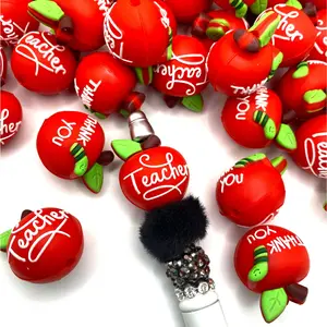 1pc Thank You Teacher 3D Silicone Focal Beads | Apple Shape Beading Teacher Craft Project School Beaded Pen
