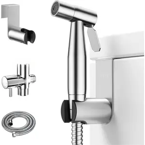 Stainless Steel Toilet Flush Adapter Hose with Adjustable Fabric Sitz Bath Attachment, Handheld Bidet Sprayer Kit,for Feminine Hygiene & Baby Diaper Cleaning, Fits US Standard 7/8" Toilet & 1/2" Valve Thread