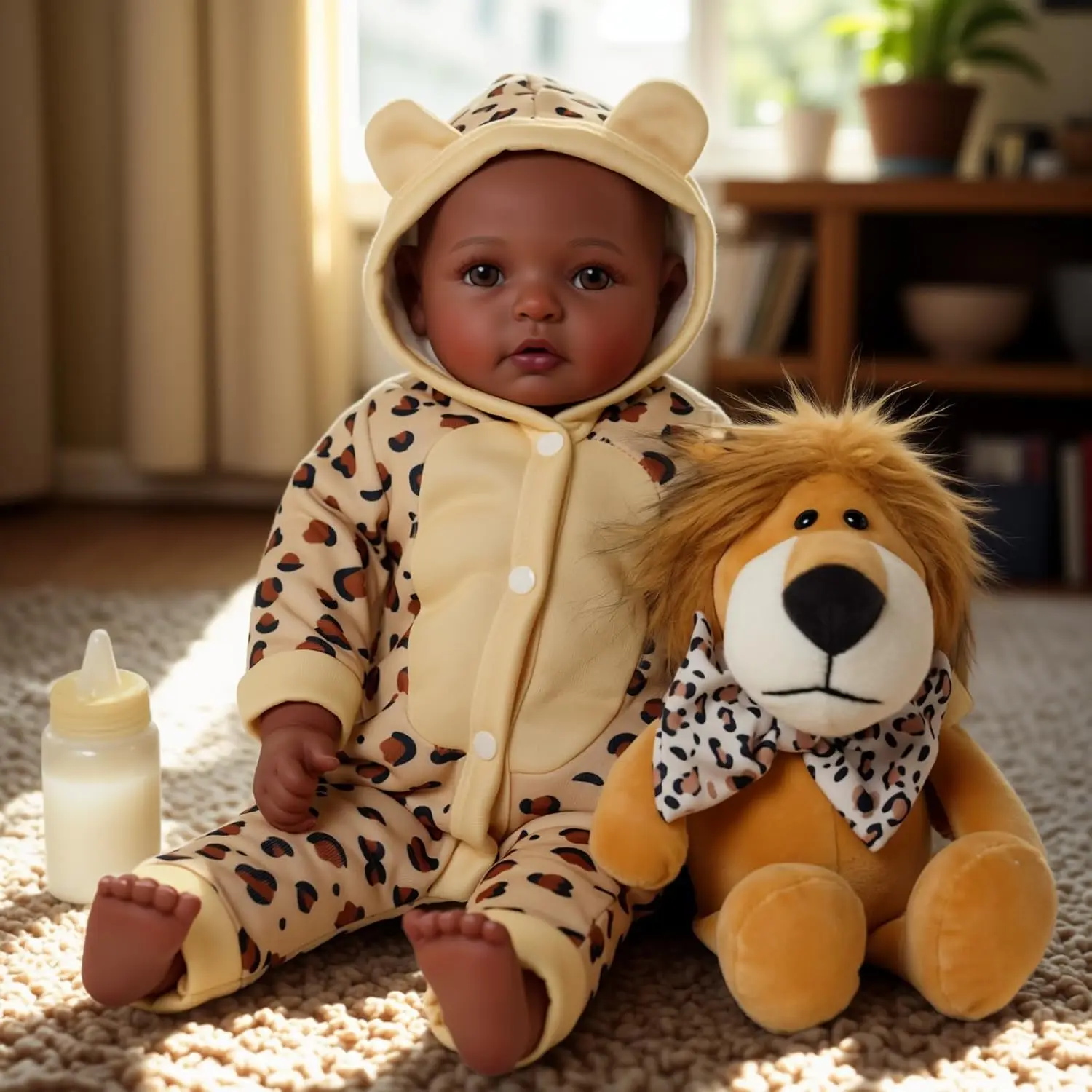 BABESIDE Lumi 17in Handcrafted Durable Reinforced Soft Body Reborn Baby Doll, Lifelike African American Doll with Premium Outfit, Accessories, Machine Washable Pretend Play Gift for 3-4 Years Old Toddlers