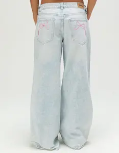 RSQ Womens Low Rise Embroidered Bow Baggy Jeans