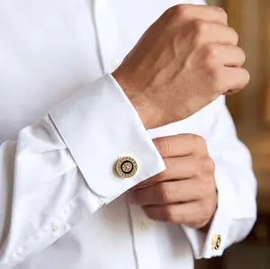 Luxury Round Rhinestone Cufflinks (2-Piece Set) | Premium Brass Men's Formal Accessory