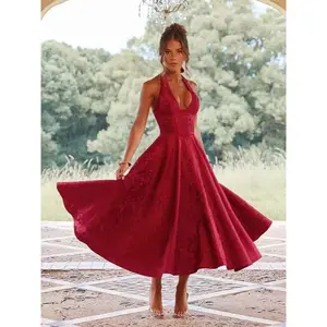 Avrilyaan Jacquard Deep V Sexy A-swing Dress Women 2025 Vacation Elegant Evening Summer Dress Backless Party Midi Dress Vestidos Formal Basic