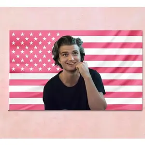 Joe Keery Pink Flag Tapestry, Joe Keery Indoor Wall Tapestries, Retro 90s Joe Keery Flag, Joe Keery Gift For Fan, Joe Keery Fan Flag