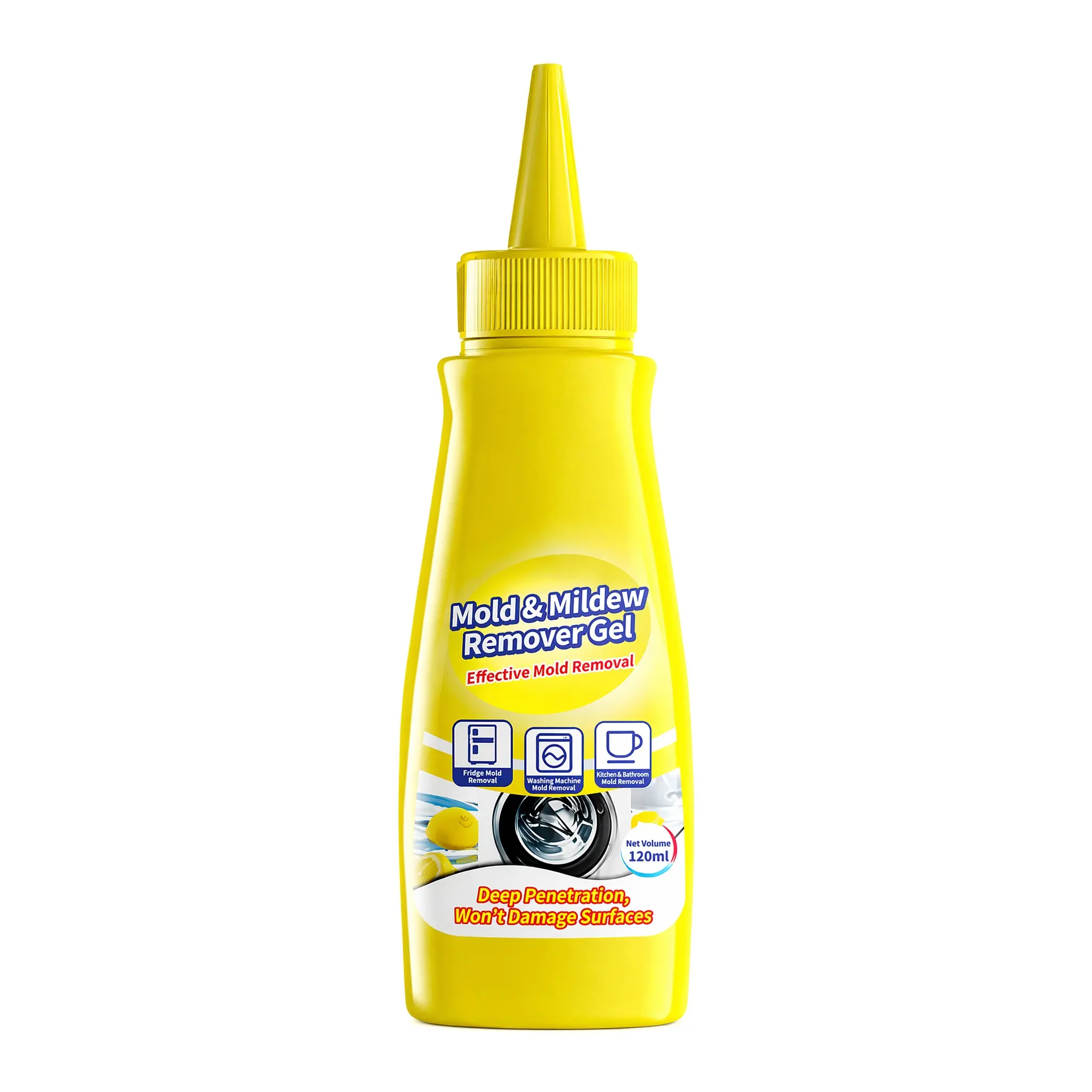 Mold Mildew Remover Gel 120ml Deep Penetrating Stain Cleaner No Scrub Required Safe for Tile Grout Washing Machine Fridge Sink Sealant Bathroom Kitchen Household Mildew Spot Removal Cleaning Gel