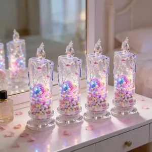 Set of 4 Multicolor Rose Flame-Free Candles Creative Ambiance Romantic Candles LED Realistic Electronic Candles with Preserved Flowers Night Light Decorative Piece Valentine's Day, Halloween, Christmas Gifts Wedding & Proposal Decorations