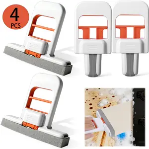 Self Squeezing Mini Mop, Orange Small Sponge Mop, Wet and Dry Use Cleaning System, Foldable Desktop Mop, One-Hand Squeeze Handle