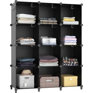 12 Cube Portable Closet Organizers and Storage Clothes Shelves for Kids, Fits Closet Bedroom Bathroom Office, Black