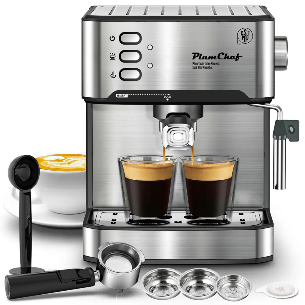 Semi-Automatic Espresso Machine - 20-Bar Pressure Professional Home Barista Model with Vintage-Inspired Design, Visual Display, Milk Frother, Single & Double Shots, ESE Pod Compatibility, Removable Water Tank