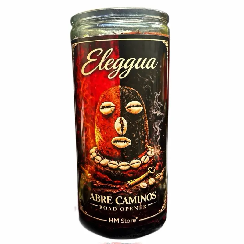 Eleggua Road Opener Ritual Candle – Abre Caminos Spiritual Work Candle Prepared with Herbs, Oils & Powders – Bilingual Prayer Included – 14-Day Candle