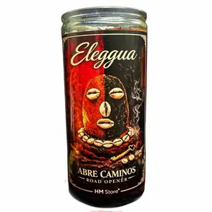 Eleggua Road Opener Ritual Candle – Abre Caminos Spiritual Work Candle Prepared with Herbs, Oils & Powders – Bilingual Prayer Included – 14-Day Candle