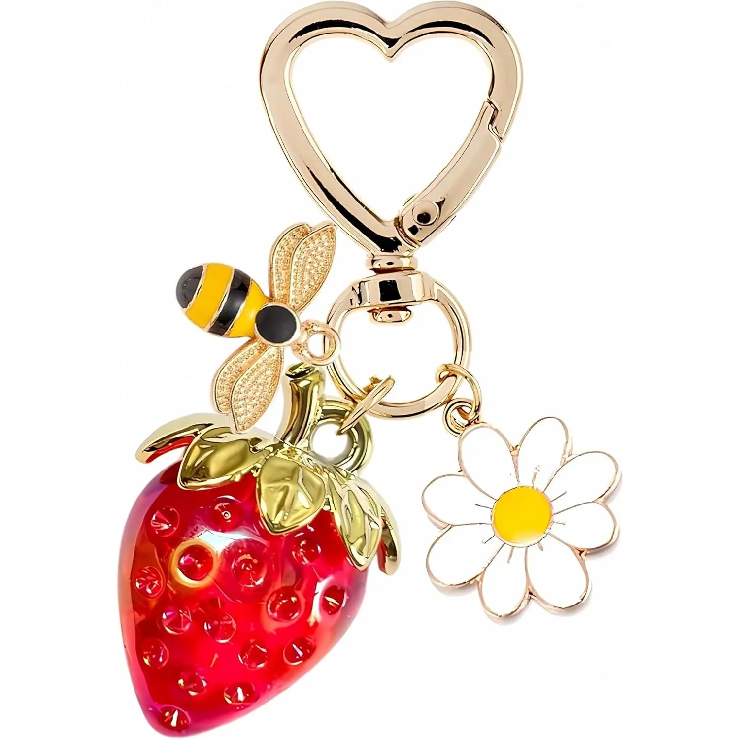 Kawaii Cherry Bag Charm, Glitter Resin and Steel Keychain Pendant for Women, Cute Accessory for Purses, Handbags, and Car Keys