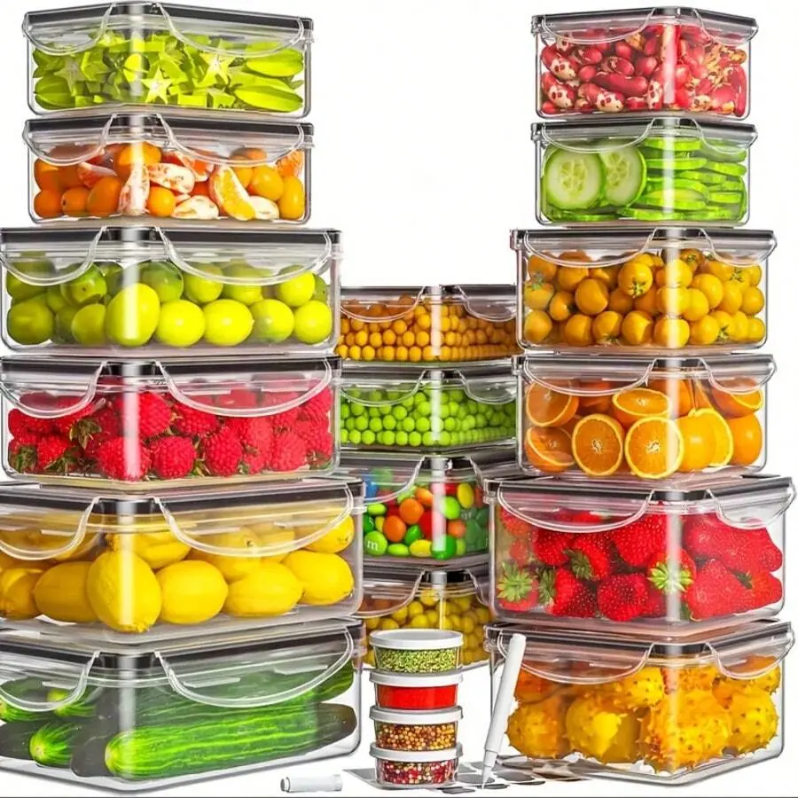 40-Piece Set With Airtight Lids Lunchbox Combo, Food Storage Containers, Leak-Proof Leftovers Container, Stackable Freezer/Microwave/Dishwasher Lunchboxes (20 Rectangular + Round + 20 Lids)
