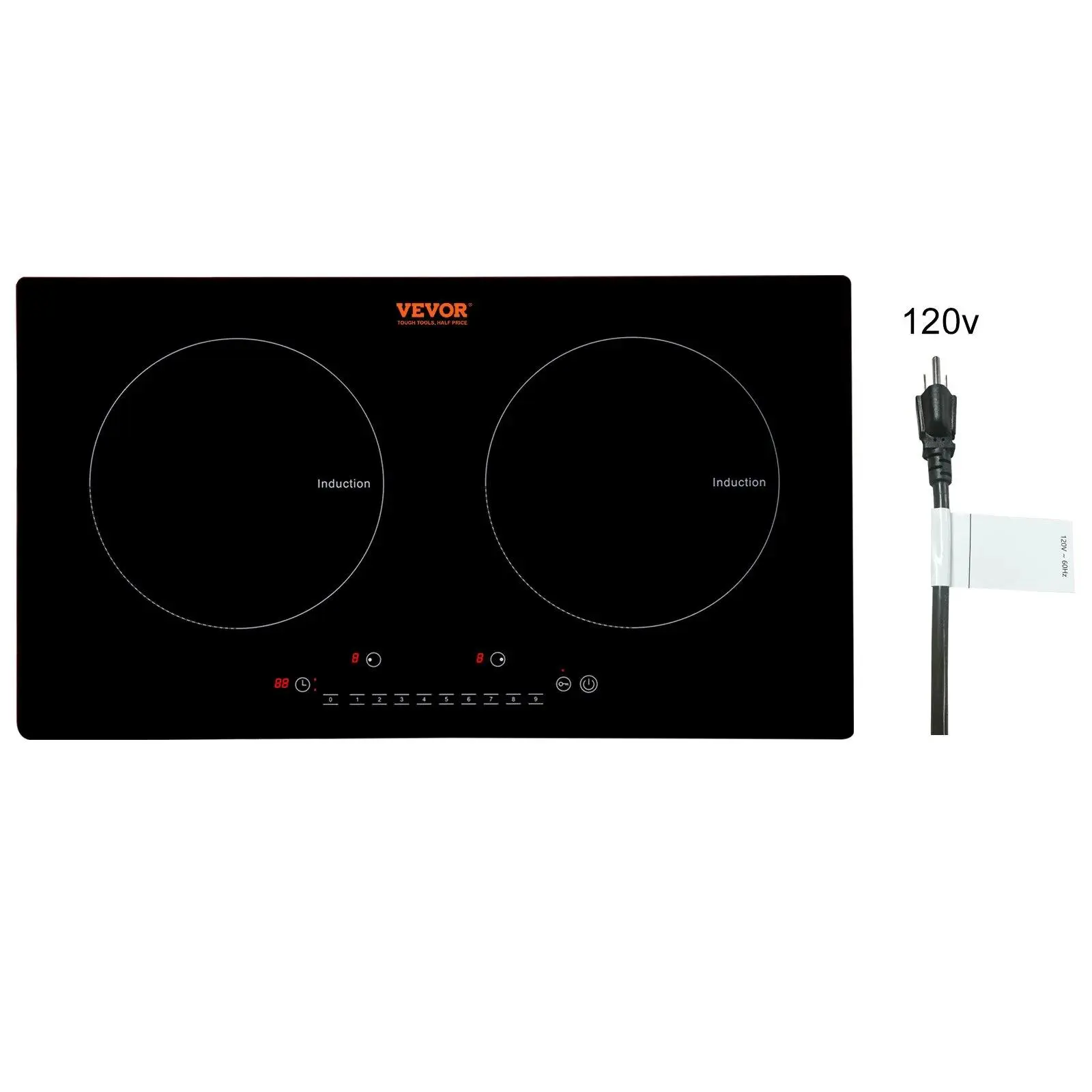 【summerfinds】VEVOR Electric Cooktop,2 Burners24'' Induction Stove TopBuilt-in Magnetic Cooktop 1800W9 Heating Level Multifunctional BurnerLED Touch Screen w/ Child Lock & Over-Temperature ProtectionInduction CooktopPortable Induct, Multifunction Induct