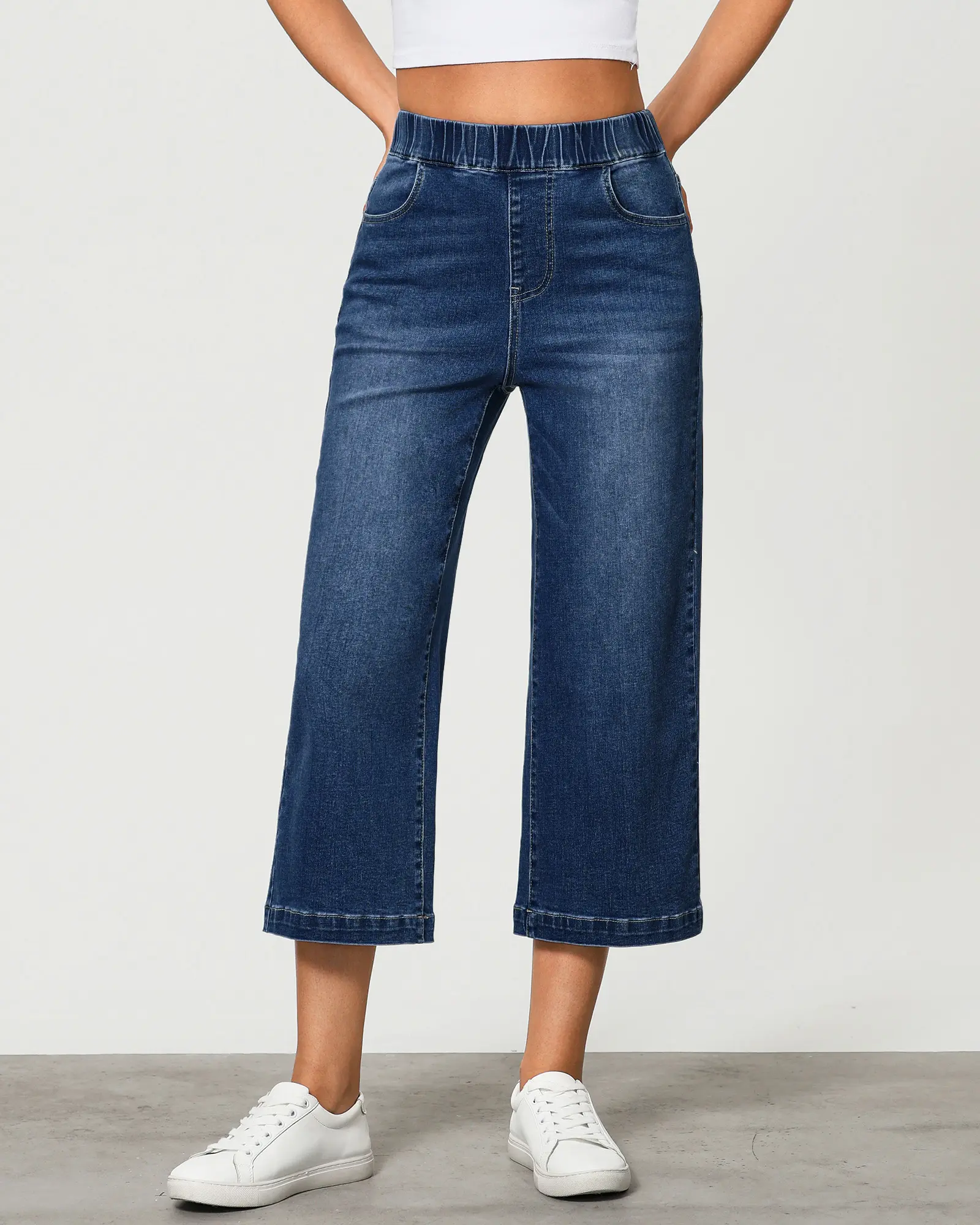 GRAPENT Women's High-Waisted Wide-Leg Wide Hip Capri-Style Jeans with Pockets - Casual Fit Chic Summer Below-The-Knee Denim Bottoms, Wide Hip Jeans,summerwins,summeroutfits,vacationoutfits,beachoutfits,back to school shopping backtoschool