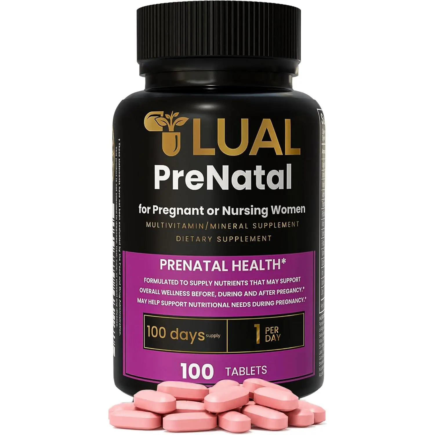 LUAL Women's Prenatal Dietary Supplement - Healthcare Multivitamin with Folic Acid, Iron, Essential Nutrients - 1 Daily Pregnancy Wellness Support - 100 Tablets