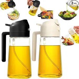 2-in-1 Olive Oil Dispenser and Sprayer for Kitchen, 16oz Premium Glass Oil Bottle for Cooking, Air Fryer, Salad, Grilling, Barbecue Utensils, Food-Grade for Precise Control, Healthy Meal Prep, Multi-Color Oil Bottle for Home Use