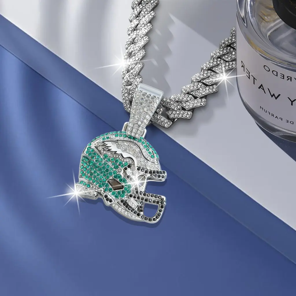 Trendy Football Helmet Pendant Cuban Link Necklace Unisex Stylish Hip Hop Jewelry Perfect Gift for Football Fans
