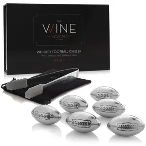 The Wine Savant Football Whiskey Stones, Superbowl Chillers, Whiskey Rocks, Great for Parties or for Bar Use Tool, 6 Stones Rocks Cubes for Whiskey, Bourbon Vodka, Scotch
