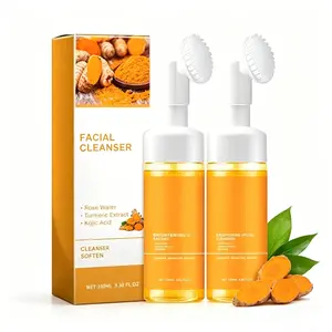 Turmeric Face Wash with Kojic Acid, Brightening Foaming Mousse with Built-in Silicone Brush, Gentle Daily Skincare for Dry Skin, 100ml