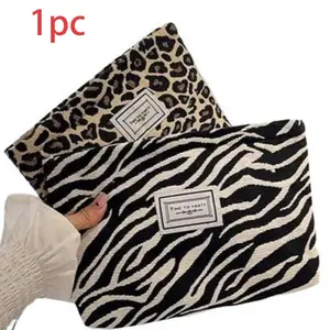 Zebra Leopard Print Makeup Bag, Makeup Organizer, Portable Washroom Storage Bag, Travel Cosmetic Handbag, Large Capacity, Zipper Pouch, Gift Choice