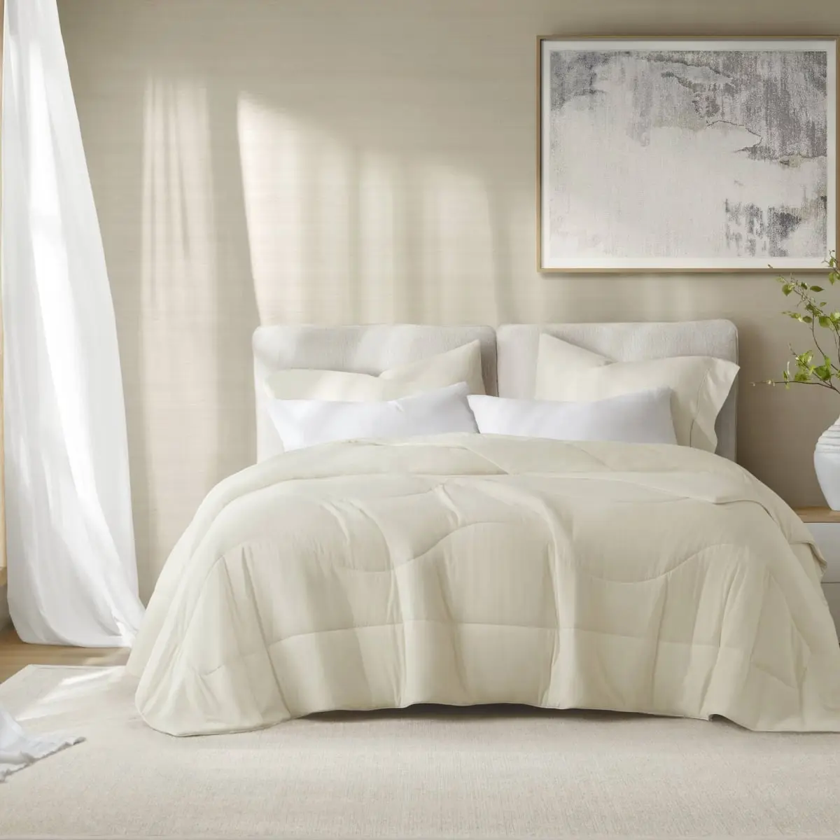 360 stand Reversible Tencel Nylon Blend Comforter Blanket - Ivory, Full & Queen Size, Sculpture Stitch, Full Size