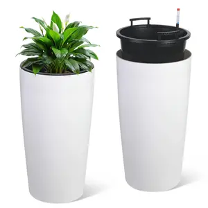 GARVEE Self-Watering Tall Planter Set of 2 – 22" & 30" Large Flower Pots with Water Level Monitor, Inner Bucket & Drainage Holes – Automatic Watering System – Durable Decorative Black Planters – Perfect for Indoor & Outdoor  – Water Less, Grow More!