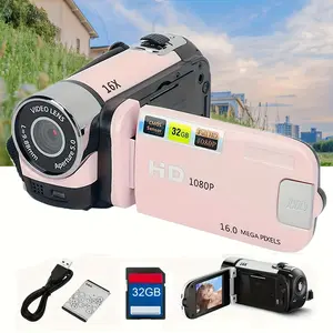 Compact 1080P HD Camera, Rechargeable Vlogging Camcorder with 16X Digital Zoom, 270° Flip Screen, Wide-Angle Lens, 32GB Memory Card, USB Charging, Portable for Travel, Outdoor Use