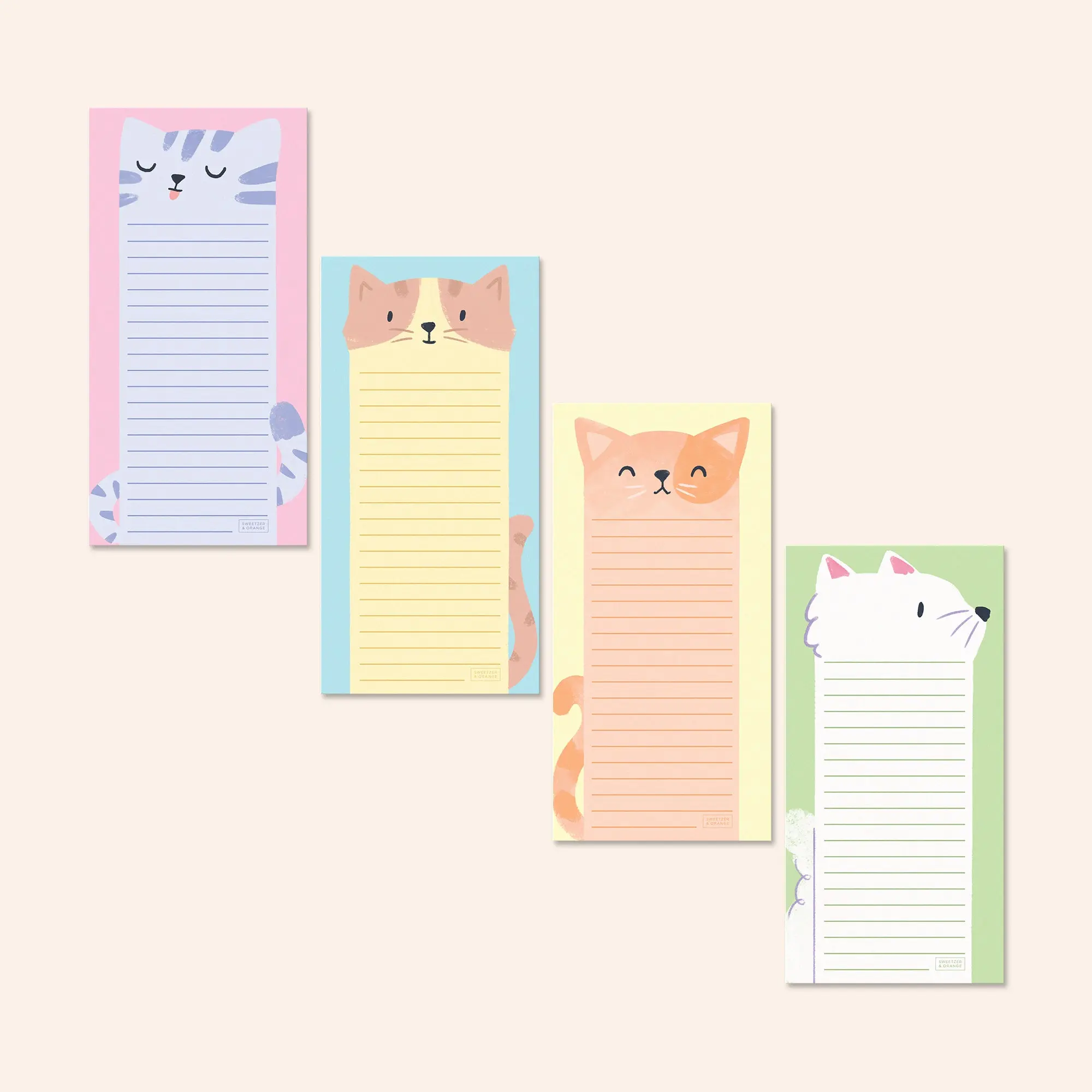 SWEETZER & ORANGE Magnetic Notepads for Refrigerator 4 Pack - Magnetic Note Pad for Fridge Sets - 3.5” x 7”, 45 Pages