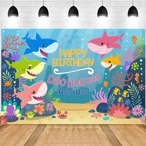 Photography Background Shark Elements Happy Birthday Childlike Scene Children's Birthday Party Photo Studio Backdrop