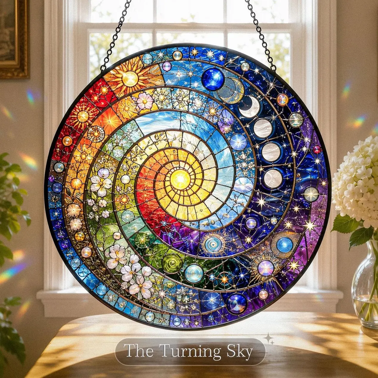Spiral Glass Suncatcher, Stained Glass Style Window Hanging, Nature Home Decor Gift