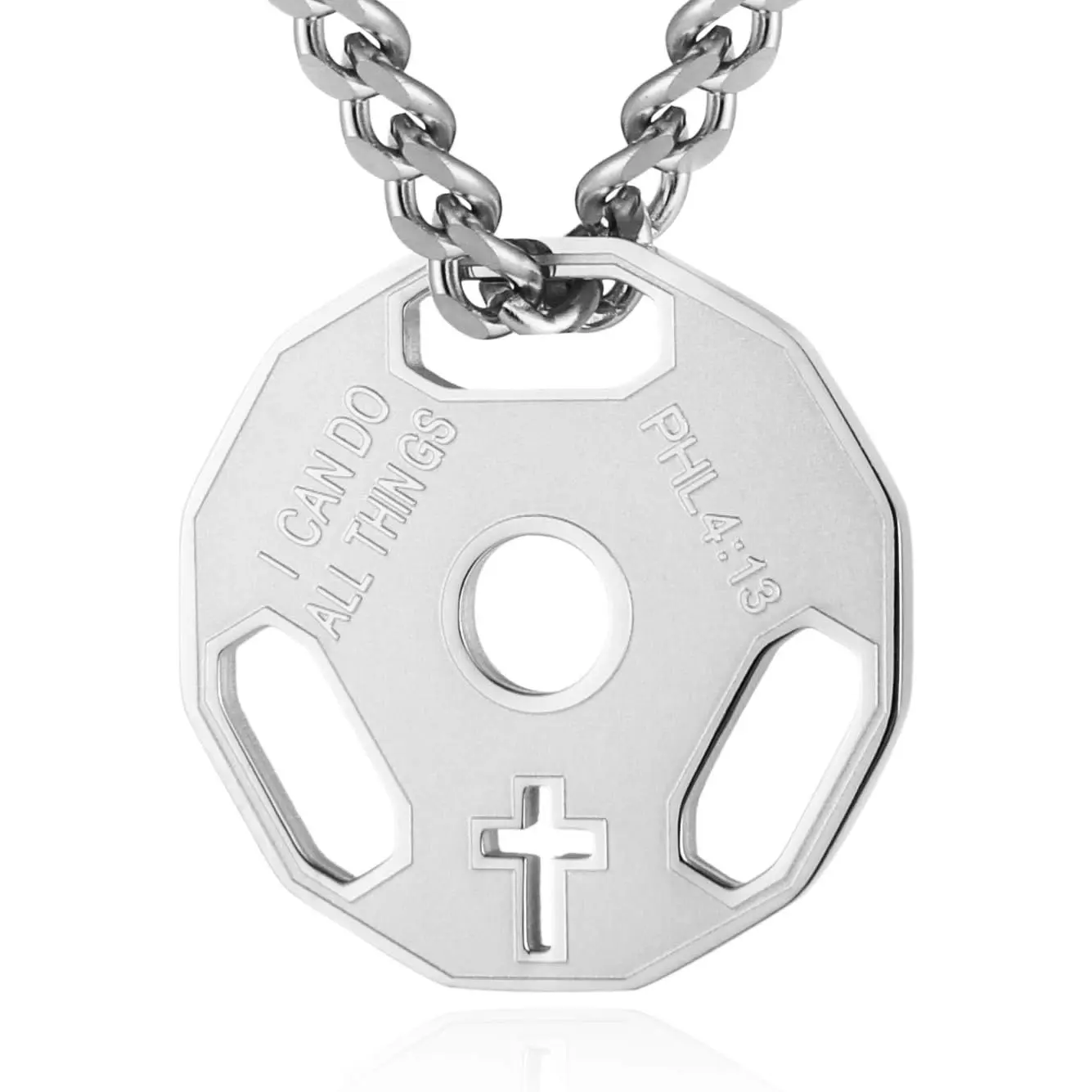 Mens Fashion Stainless Steel Fitness Gym Dumbbell Weight Plate Barbell Chain Pendant Necklace