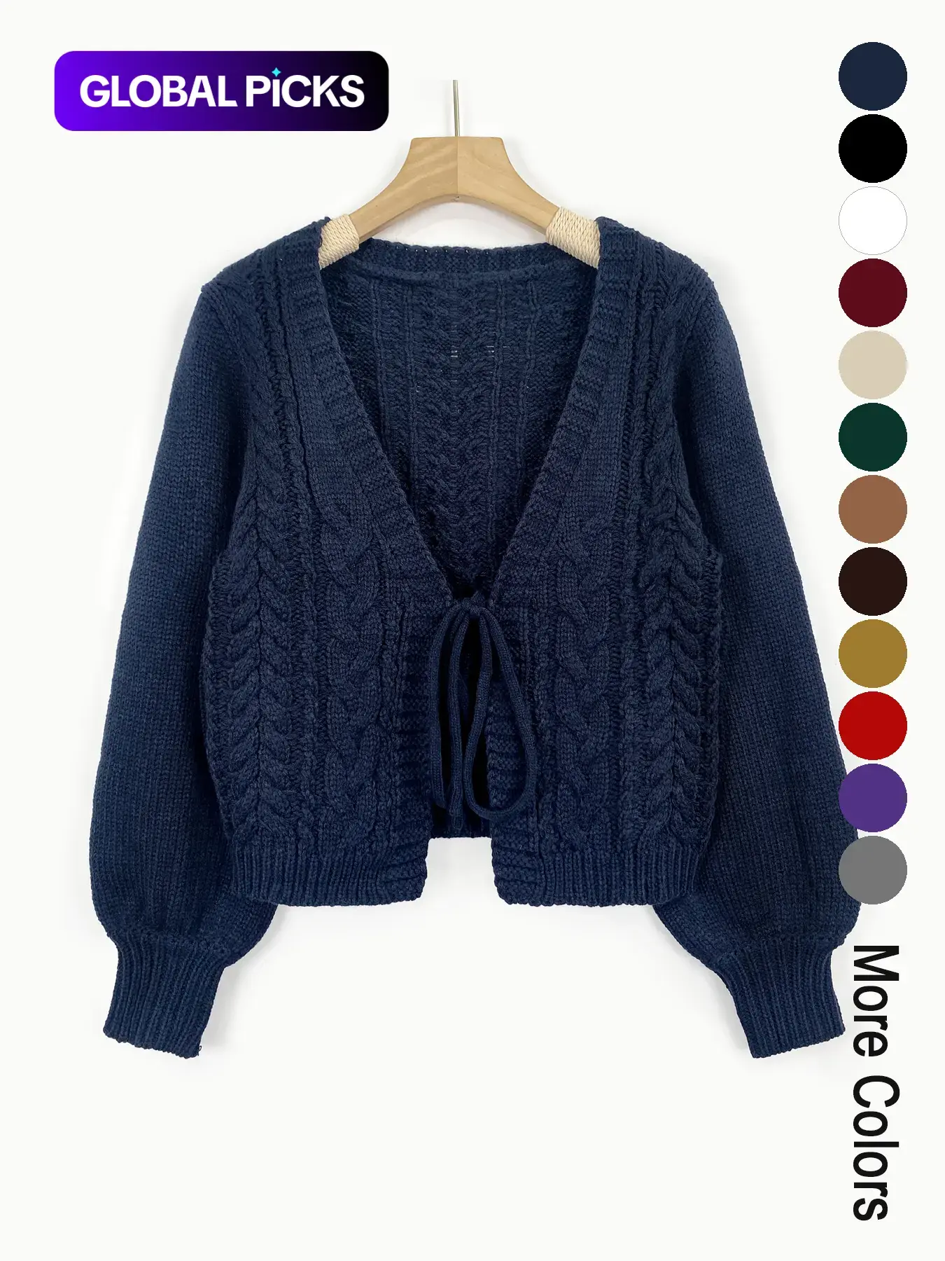 Women's Solid Loose-Fit Drop Shoulder Long Sleeve Cardigan, Ladies Knitting Tops, Minimalist Casual Tie Front V Neck Knitwear for Fall & Winter Piece