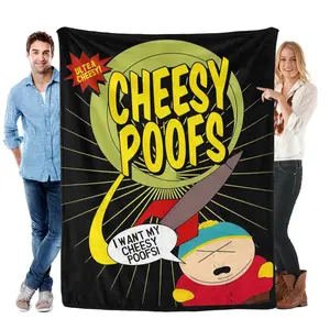 South Park Cartman Cheesy Poofs Blanket Funny Cartoon Flannel Throw Blanket for Couch Bed Sofa Retro Tapestry Wall Decor Soft Fleece Gift for South Park Lovers