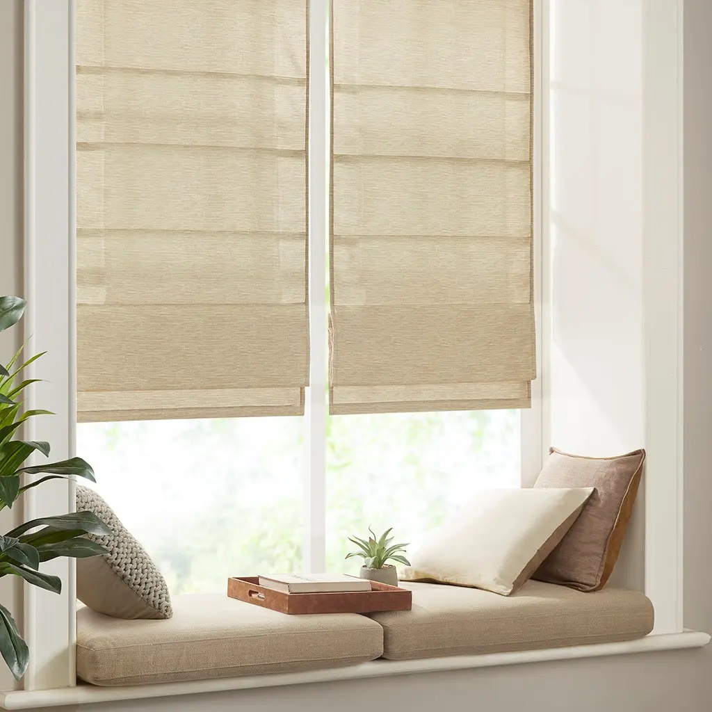 Cordless Roman Shade with Faux Silk Fabric, Room Darkening & Thermal Insulation, Easy Install Window Blind, Taupe Floral Print, 23x64 Inches