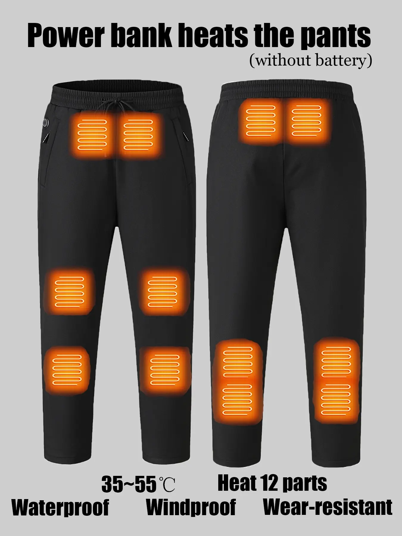 Autumn Winter Heated Long Pants, Waterproof Windproof Scratch Resistant, Skiing, 12 Heating Zones, Unisex Outdoor Daily Use