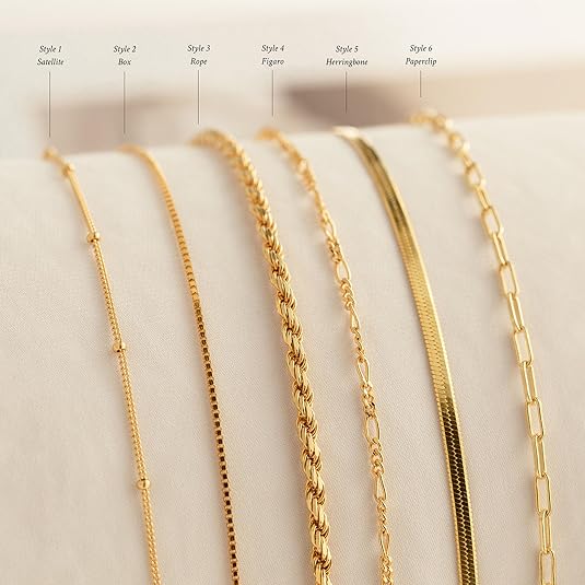 6PCS Elegant Thin Bracelet Set for Women, 14K Gold Plated Stackable Bracelets, Dainty Cuban Link Paperclip Chain Beaded Rope Bracelet, Waterproof Non Tarnish Fashion Jewelry, Trendy Gifts for Women & Teen Girls