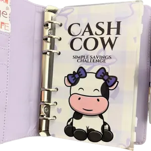 Purple Cash Cow Monthly Savings Challenge Laminated Trackers A6 Size 1 Year Set with Heart-Themed Layout Simple Monthly Layout for A6 Binders Includes 12 Inserts & 1 Dashboard Cover