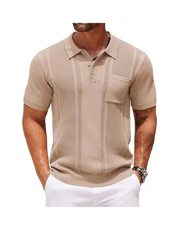 COOFANDY Men's Knitwear Polo Shirts for Men Short Sleeve Textured Polo Shirt Slim Fit Summer Collared T Shirt with Pocket