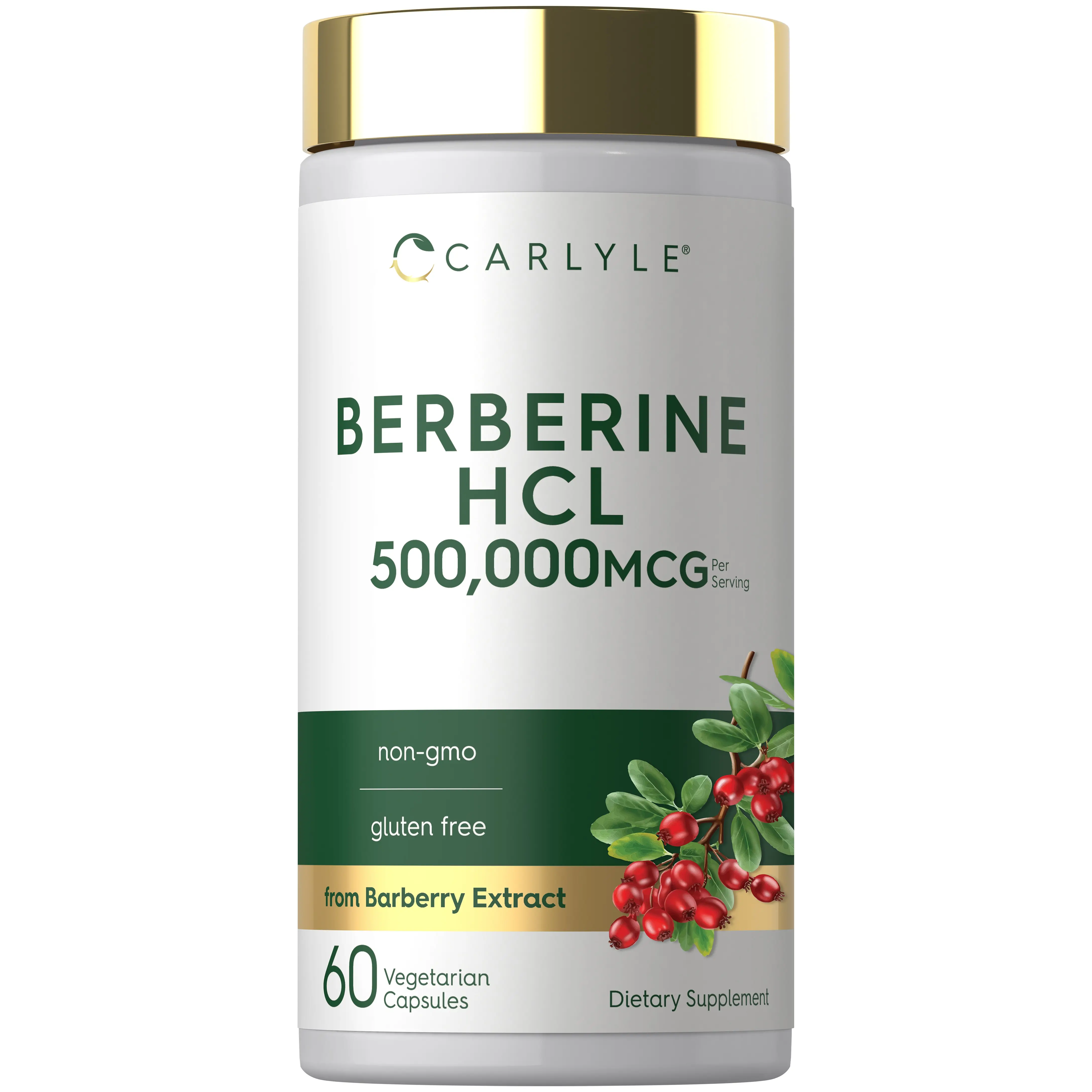 Carlyle Berberine HCL Supplement - 500,000mcg - 60 Capsules - Vegetarian, Non-GMO, Gluten Free Carlyle Berberine HCL Supplement - 500,000mcg - 60 Capsules - Vegetarian, Non-GMO, Gluten Free