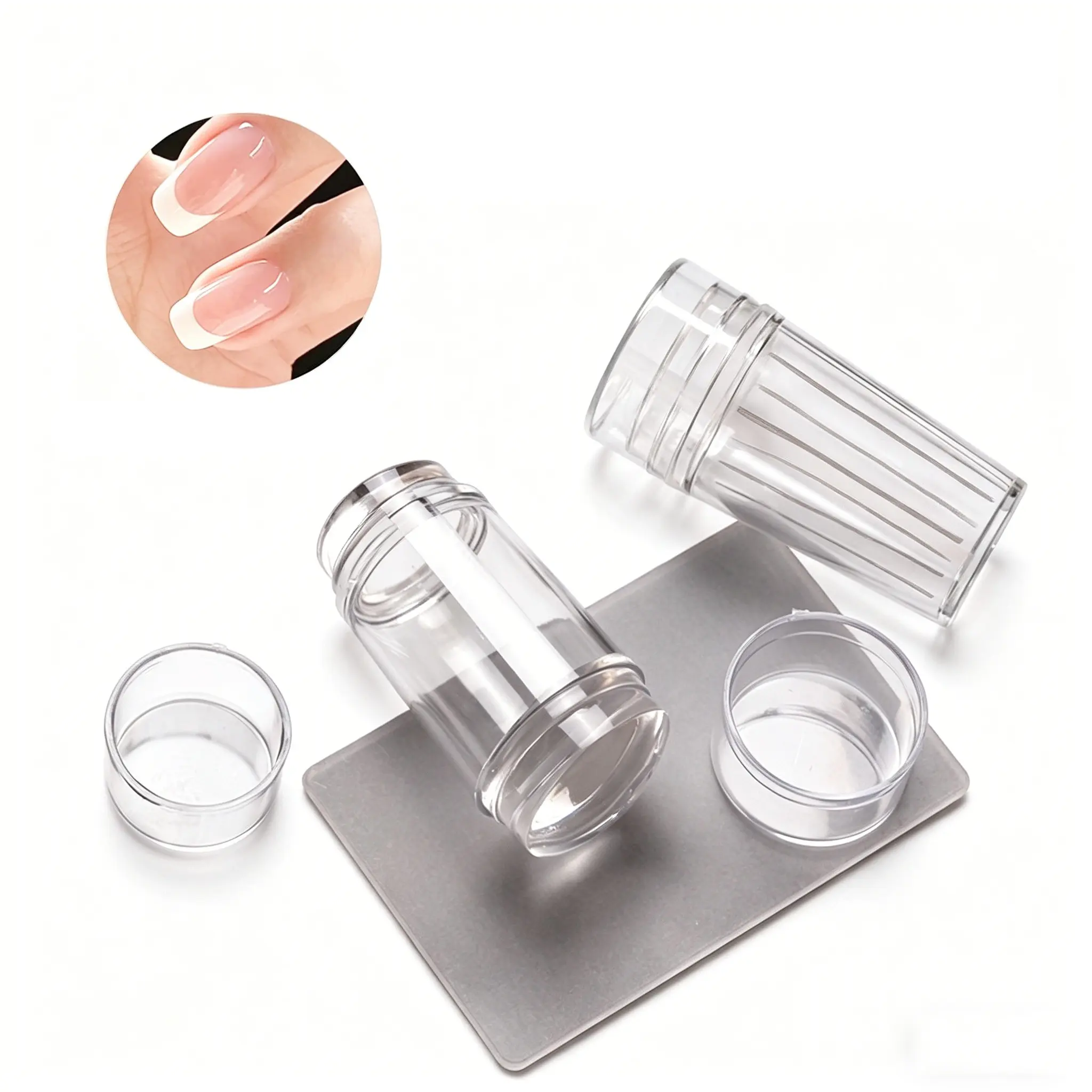 Silicone French Tip Stamping Set, Includes 4pcs Replacement Tips & Scraper, Silicone Nail Art Stamping Tool for Home DIY/salon Nails