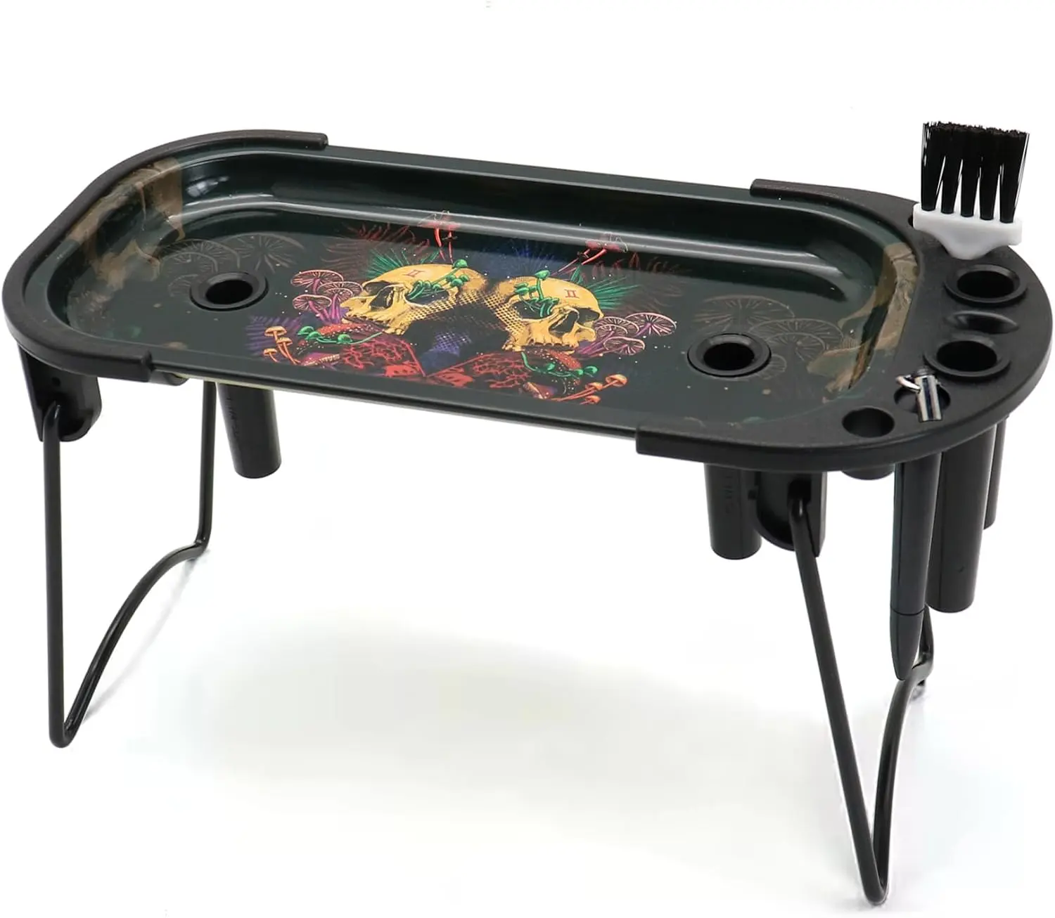 Decorative Metal Tray Set Includes Foldable Stand and Accessories,Multi-Functional Small Tray with Cool Pattern